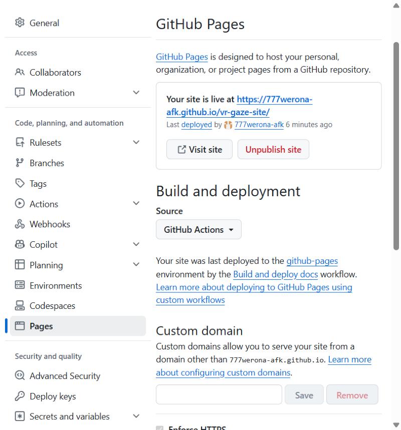 Страница настроек Pages: Source = GitHub Actions